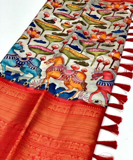 Kalamkari Printed Saree in Best Rate - dvz0003428