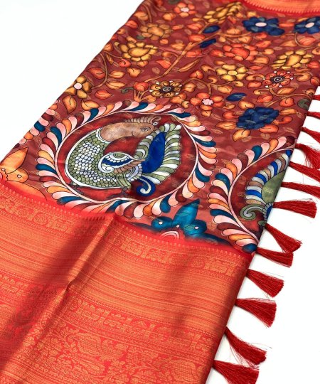 Kalamkari Printed Saree in Best Rate - dvz0003429