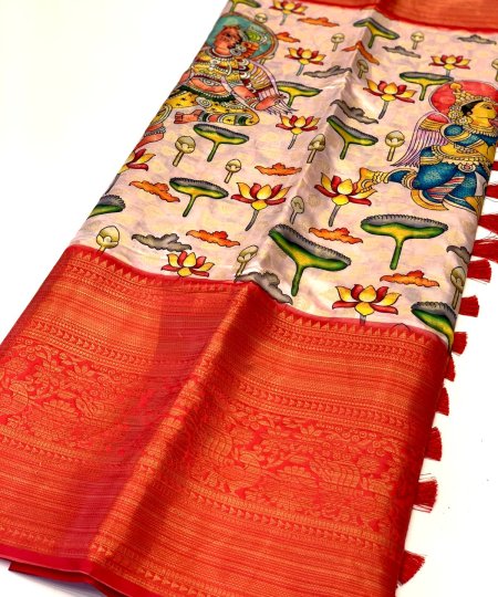 Kalamkari Printed Saree in Best Rate - dvz0003431