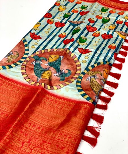 Kalamkari Printed Saree in Best Rate - dvz0003432