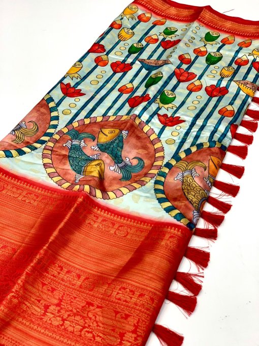 Kalamkari Printed Saree in Best Rate - dvz0003432