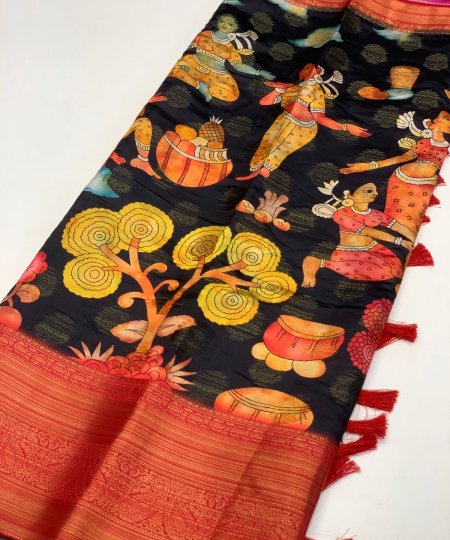 Kalamkari Printed Saree in Best Rate - dvz0003476 only on dvanza.com