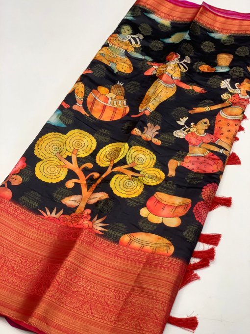 Kalamkari Printed Saree in Best Rate - dvz0003476 only on dvanza.com