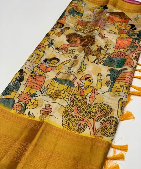 Kalamkari Printed Saree in Best Rate - dvz0003477 only on dvanza.com