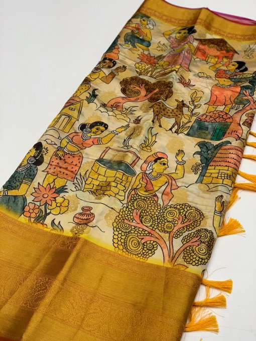 Kalamkari Printed Saree in Best Rate - dvz0003477 only on dvanza.com