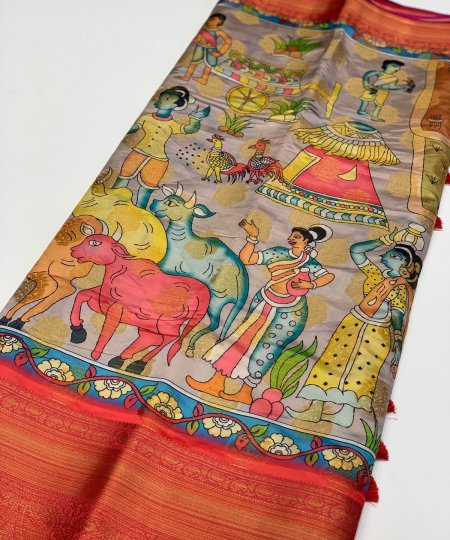 Kalamkari Printed Saree in Best Rate - dvz0003478 only on dvanza.com