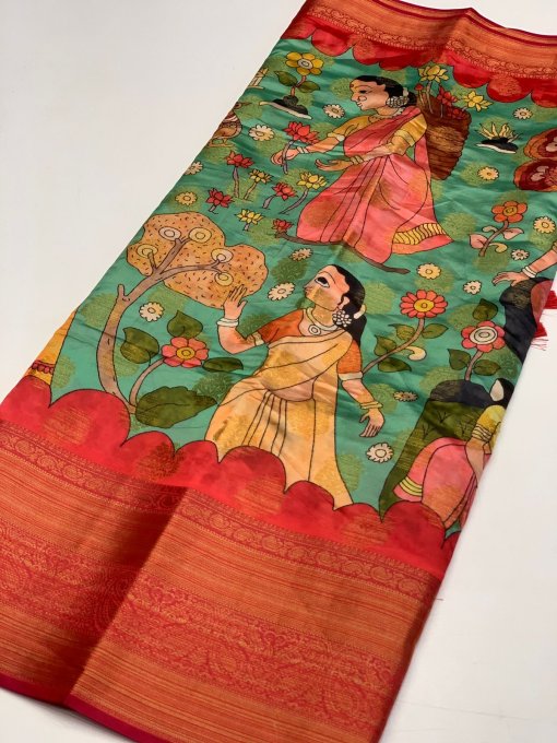 Kalamkari Printed Saree in Best Rate - dvz0003481 only on dvanza.com