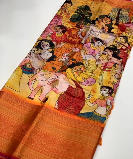 Kalamkari Printed Saree in Best Rate - dvz0003482 only on dvanza.com