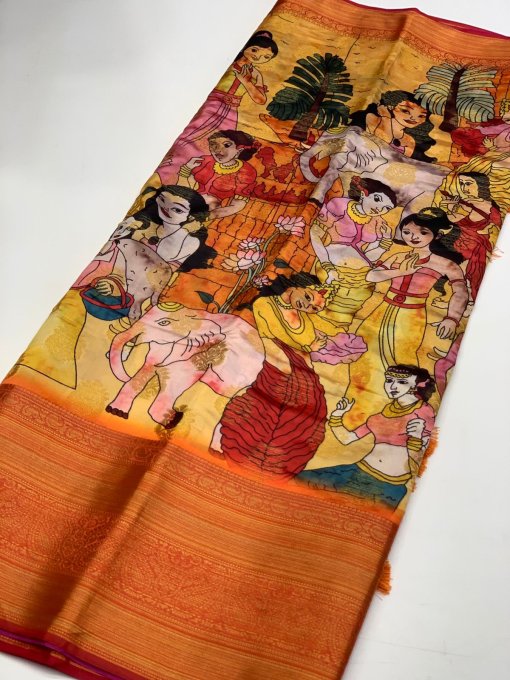 Kalamkari Printed Saree in Best Rate - dvz0003482 only on dvanza.com