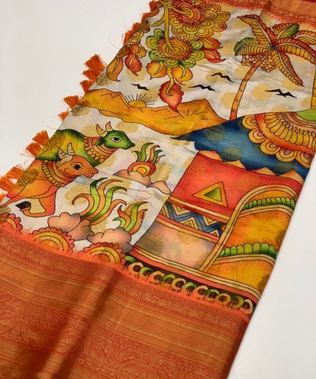 Kalamkari Printed Saree in Best Rate - dvz0003483 only on dvanza.com