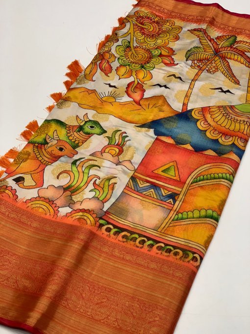 Kalamkari Printed Saree in Best Rate - dvz0003483 only on dvanza.com