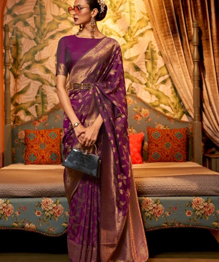 Latest Pure Silk Saree in Purple Color Online on dvanza 2022 dvz0003389