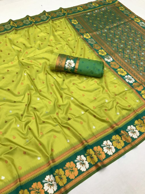 light Green Trendy Silk Woven Saree DV435