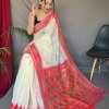 Linen chap border saree with Ikkat concept weaved motifs - dvz0003652