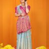 Sky blue color Softy silk wedding function saree with golden border