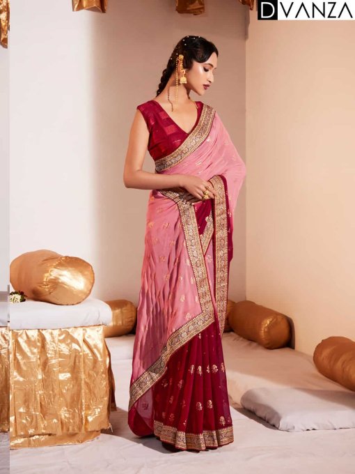 magenta Weightless Georgette Fancy Border Saree dvz0003558