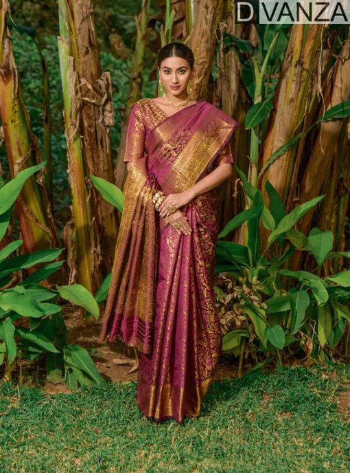 magenta Woven Design Zari Lichi Silk Saree DVZ0003515