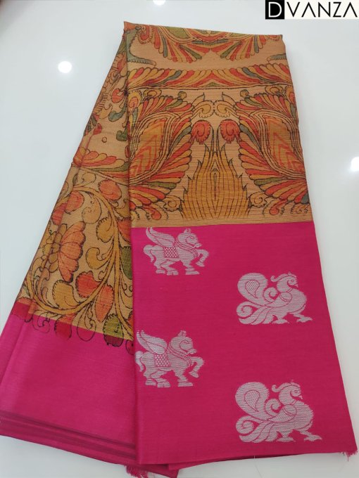 Majestic Ombre Kalamkari Block Print Party Wear Saree - A Royal Affair in Zari Work - DVZ0003743