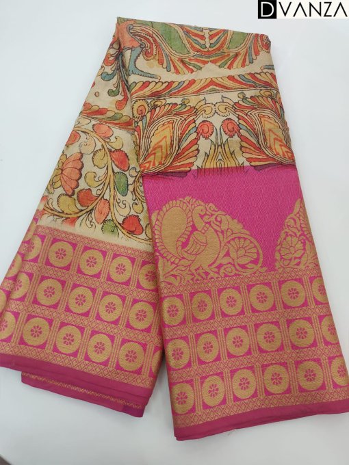 Majestic Ombre Kalamkari Block Print Party Wear Saree - A Royal Affair in Zari Work - DVZ0003745