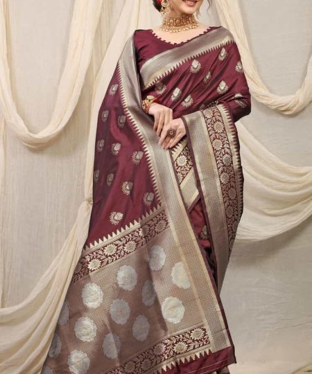 maroon color Kanchipuram silk saree DVZ0003519-2