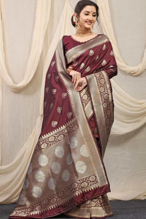 maroon color Kanchipuram silk saree DVZ0003519-2