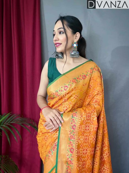 Mustard Patola Silk Paithani Saree