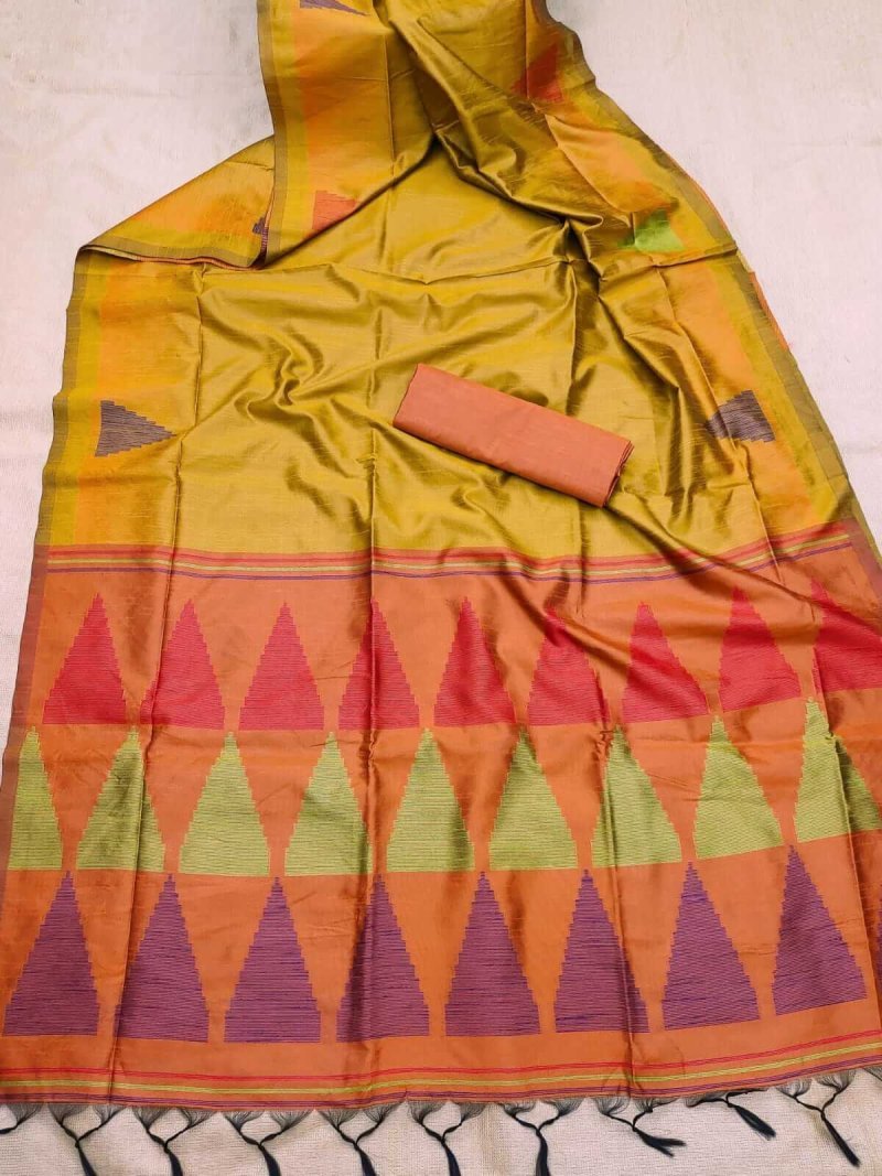 mustard Handloom Raw Silk Saree DV438-2