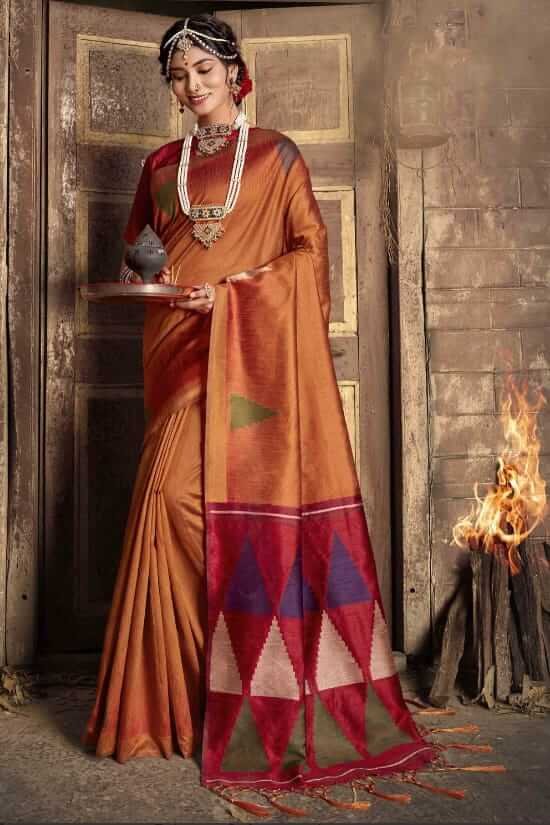 mustard Handloom Raw Silk Saree DV438