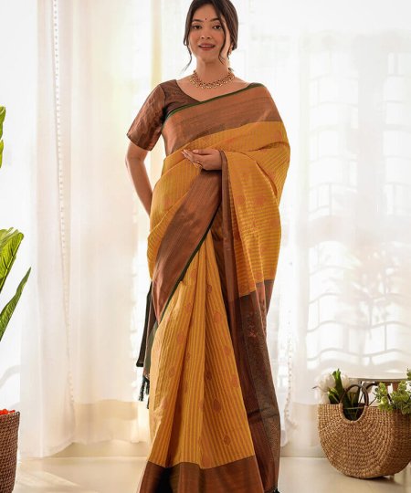 mustard Pure Soft Kubera Pattu Silk Saree DVZ0004000