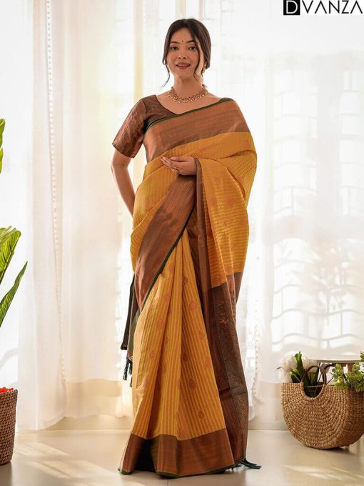 mustard Pure Soft Kubera Pattu Silk Saree DVZ0004000