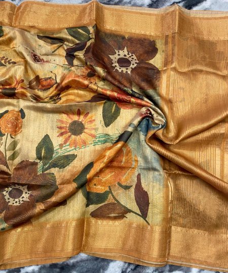 mustard Tussar silk saree DVZ0003984-2