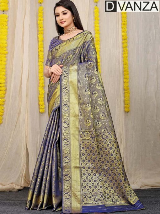 navy blue Most Beautiful Lichi Silk Traditional woven Saree dvz0003527