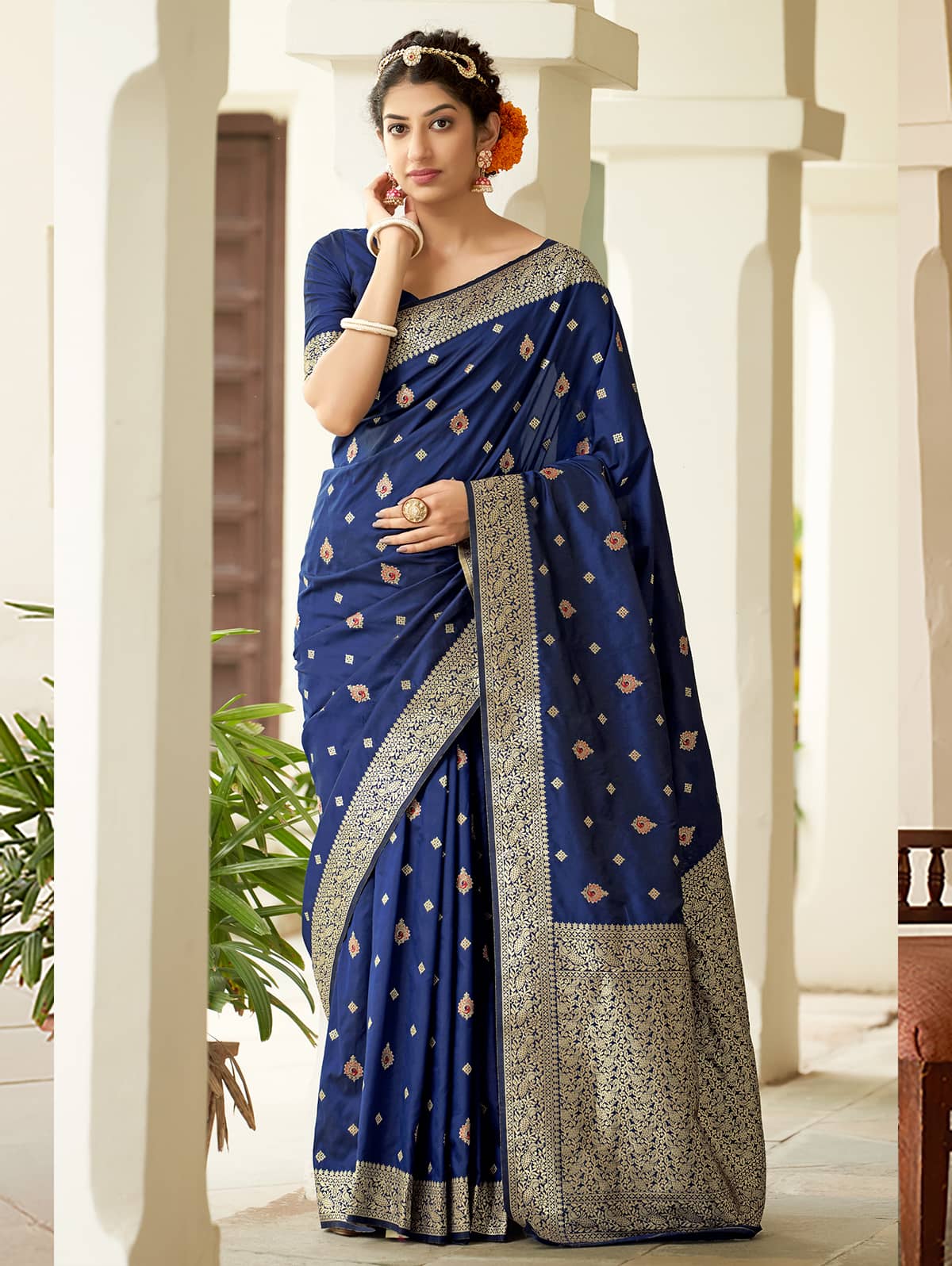 navy blue South Indian Woven saree in Navy Blue dvz0002986