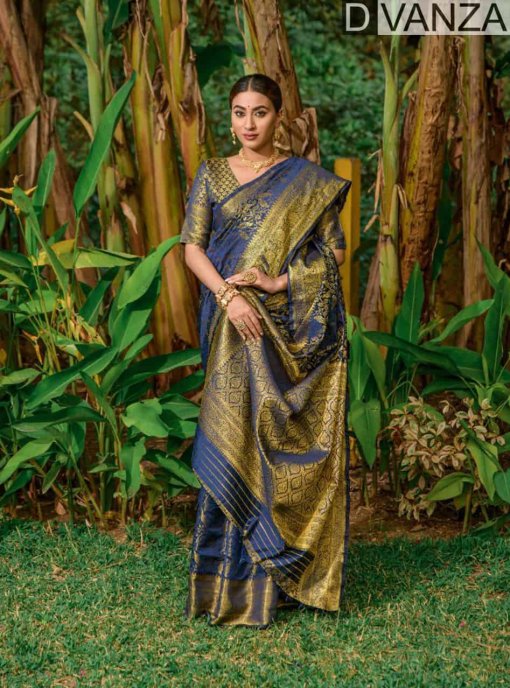 navy blue Woven Design Zari Lichi Silk Saree DVZ0003515