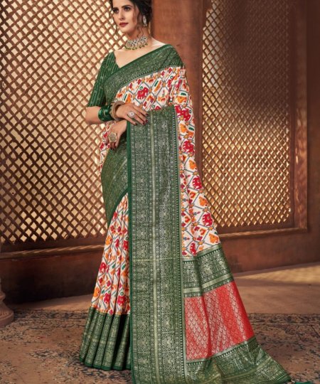 Off White Colored Dola Silk Foil Printed Saree - dvz0003250