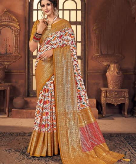 Off White Colored Dola Silk Foil Printed Saree - dvz0003251