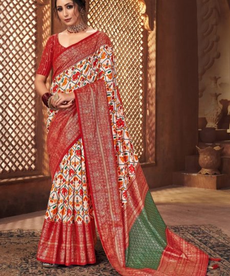 Off White Colored Dola Silk Foil Printed Saree - dvz0003253