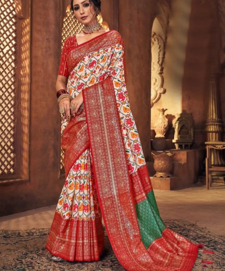 Off White Colored Dola Silk Foil Printed Saree - dvz0003254