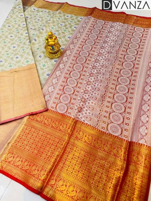 Off-White Silk Saree with Zari Border - Classic Beauty