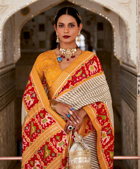 Off White Soft Cotton Silk Patola Saree - dvz0003271