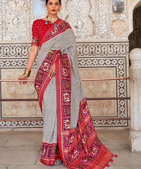 Off White Soft Cotton Silk Patola Saree - dvz0003272