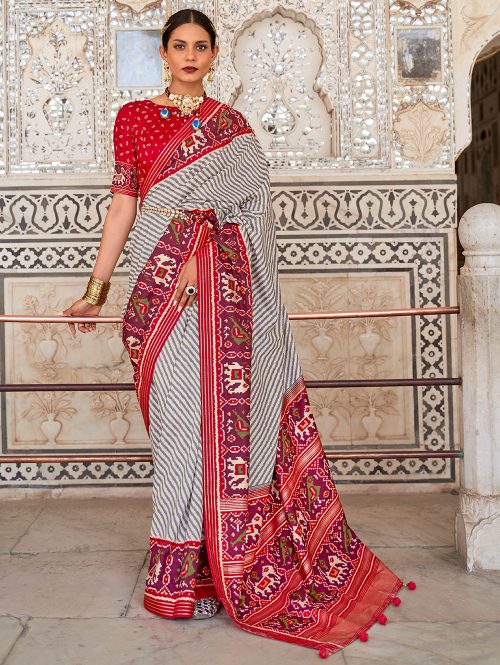 Off White Soft Cotton Silk Patola Saree - dvz0003272