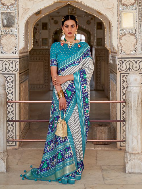 Off White Soft Cotton Silk Patola Saree - dvz0003273