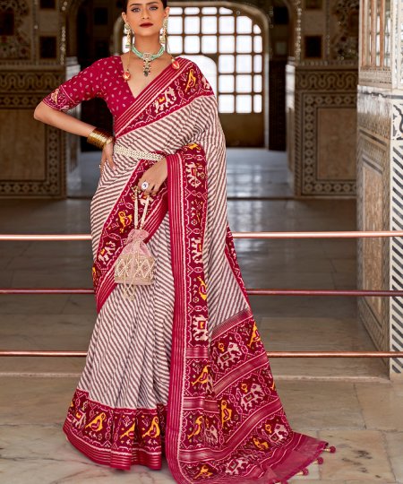 Off White Soft Cotton Silk Patola Saree - dvz0003274