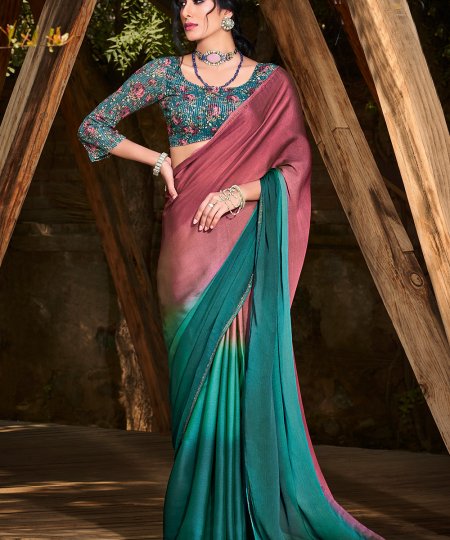 3D Velvet Chiffon Saree With Sequence Blouse - dvz0003238