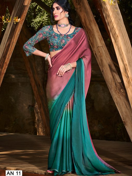 3D Velvet Chiffon Saree With Sequence Blouse - dvz0003238