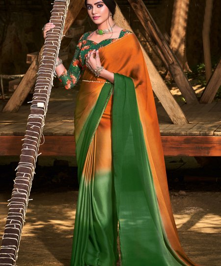 3D Velvet Chiffon Saree With Sequence Blouse - dvz0003240