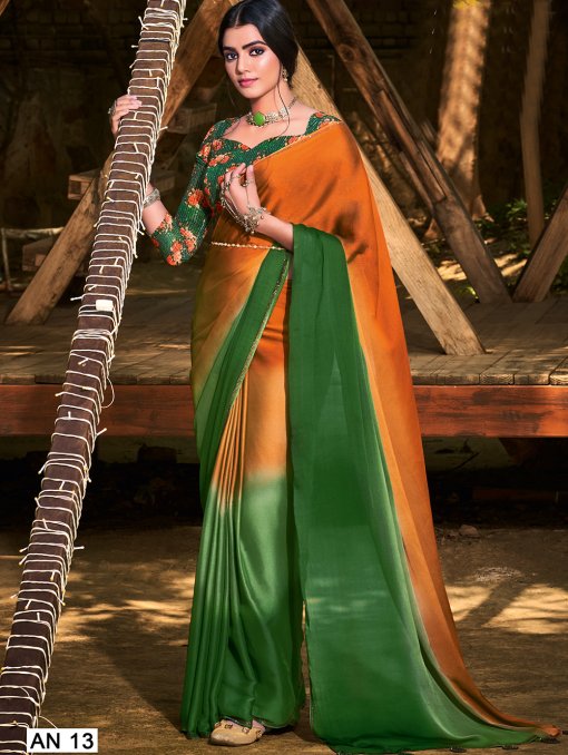 3D Velvet Chiffon Saree With Sequence Blouse - dvz0003240