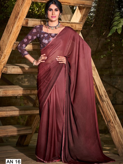 3D Velvet Chiffon Saree With Sequence Blouse - dvz0003243