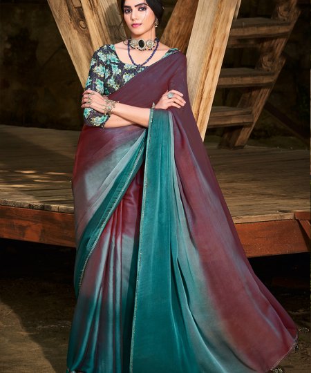 3D Velvet Chiffon Saree With Sequence Blouse - dvz0003245